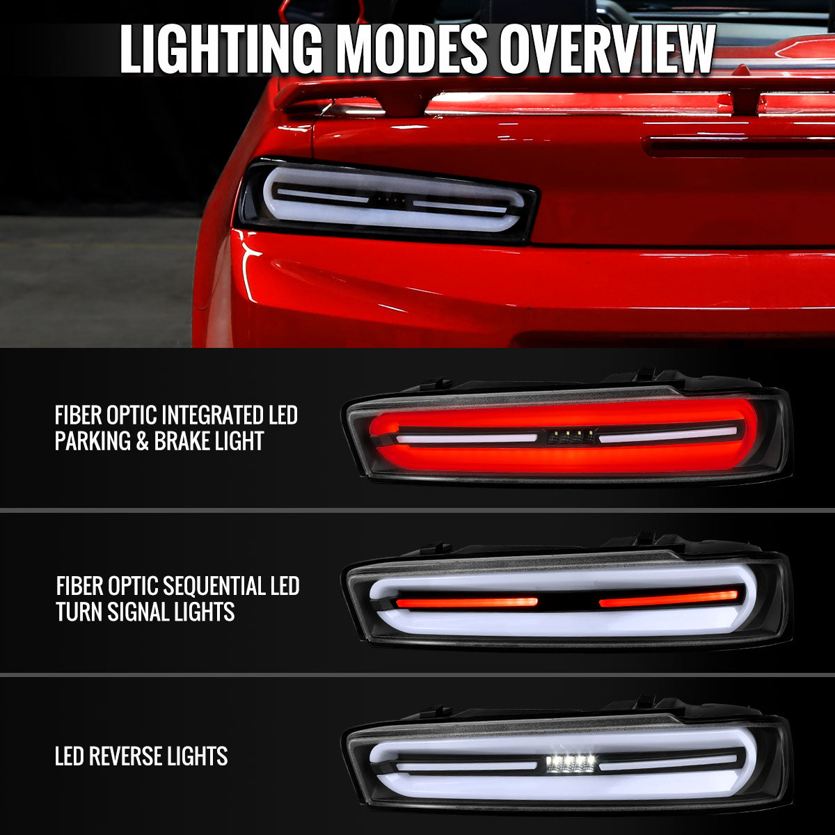 2016-2018 Chevrolet Camaro Full LED Sequential Tail Light (Black Housing / Clear Lens)