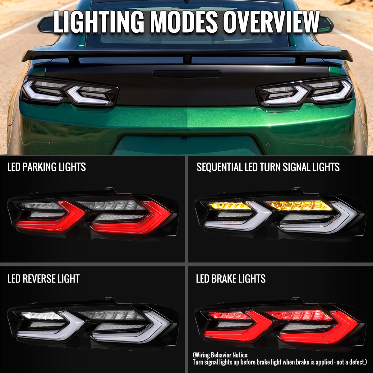 2019-2024 Chevrolet Camaro Sequential LED Turn Signal C8-Style Tail Lights (Black Housing / Clear Lens)