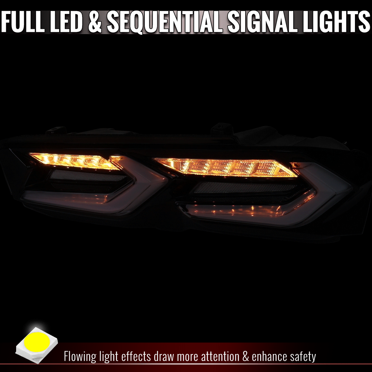 2019-2024 Chevrolet Camaro Sequential LED Turn Signal C8-Style Tail Lights (Black Housing / Smoked Lens)