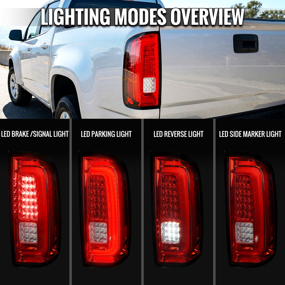 2015-2022 Chevrolet Colorado GMC Canyon Full LED Sequential Tail Lights (Chrome Housing / Red Clear Lens)