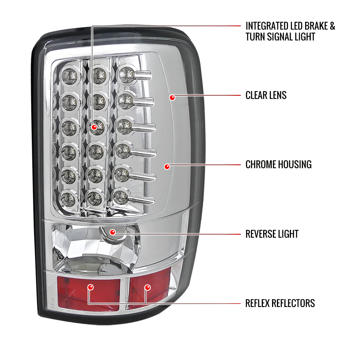 2000-2006 Chevrolet Suburban/Tahoe GMC Yukon/Yukon XL LED Tail Lights (Chrome Housing/Clear Lens)