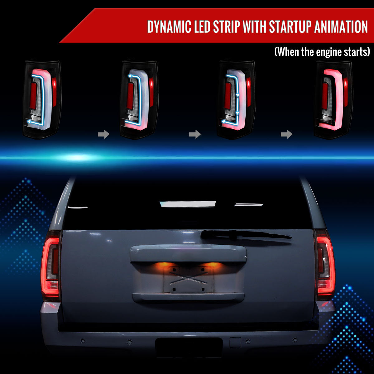 2007-2014 Chevrolet Tahoe/Suburban / 2007-2014 GMC Yukon/Yukon Denali LED Sequential Turn Signal Tail Lights (Matte Black Housing/Clear Lens)