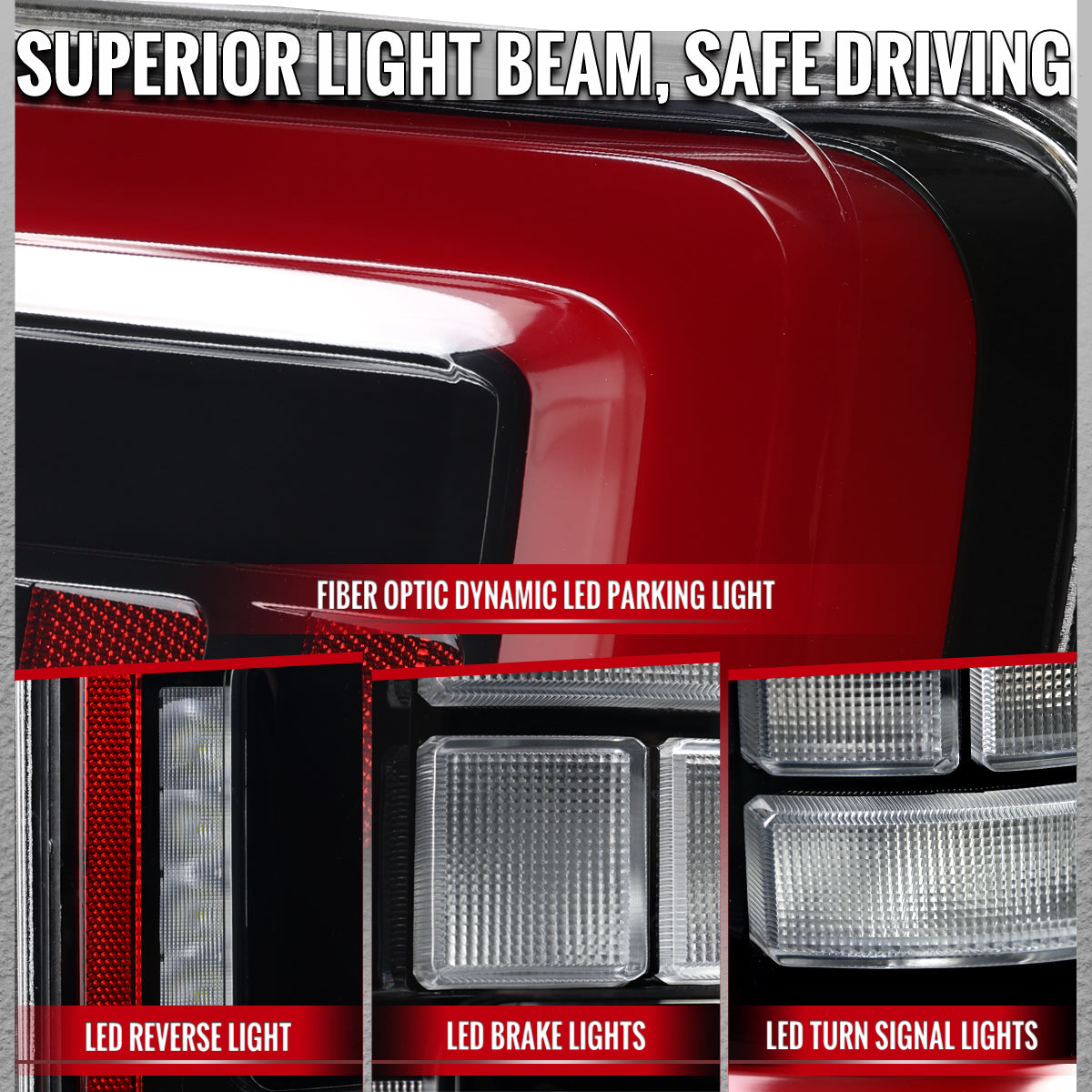 2021-2023 Ford F-150 Full LED Tail Lights with Red Light Bar Sequential Turn Signal, Startup Animation & Factory BSM Compatibility (Glossy Black Housing / Clear Lens)