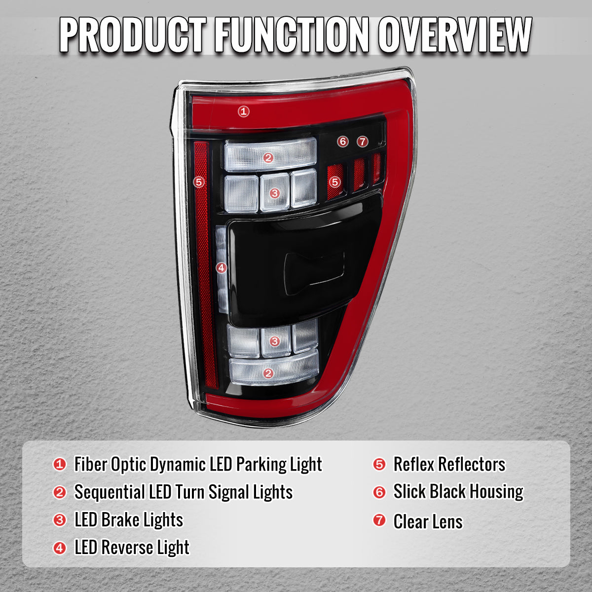 2021-2023 Ford F-150 Full LED Tail Lights with Red Light Bar Sequential Turn Signal, Startup Animation & Factory BSM Compatibility (Glossy Black Housing / Clear Lens)