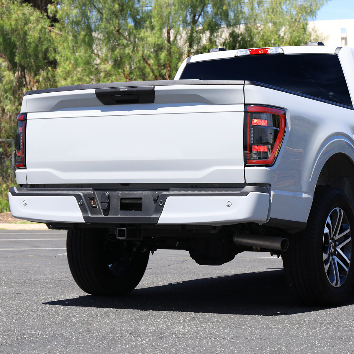 2021-2023 Ford F-150 Full LED Tail Lights with Red Light Bar Sequential Turn Signal, Startup Animation & Factory BSM Compatibility (Matte Black Housing / Clear Lens)