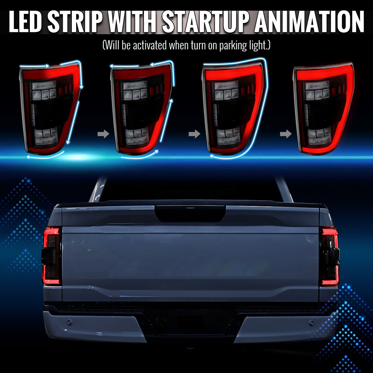 2021–2023 Ford F-150 Red LED Tail Lights w/ Switchback Sequential Turn Signals (Matte Black Housing / Clear Lens)
