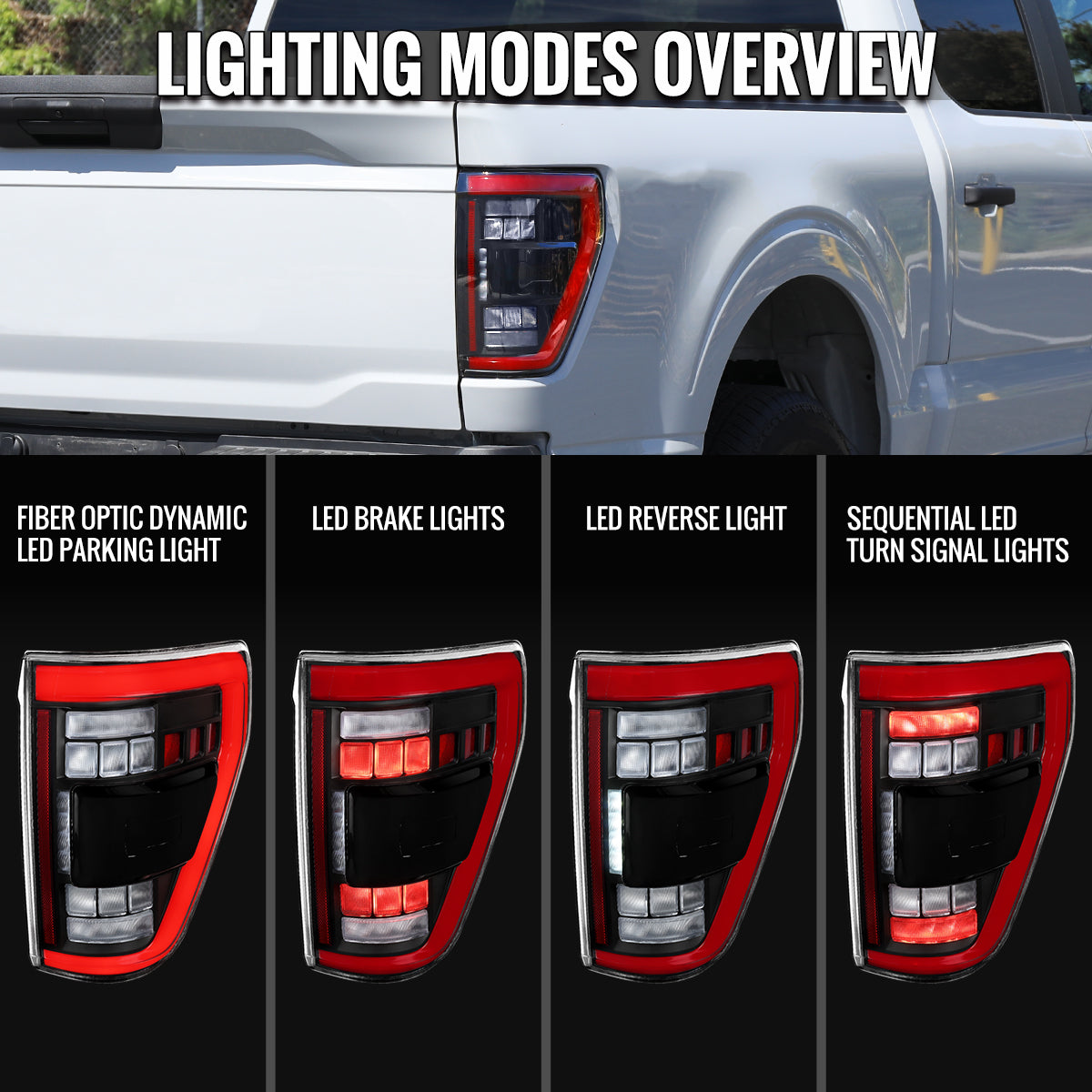 2021–2023 Ford F-150 Red LED Tail Lights w/ Switchback Sequential Turn Signals (Matte Black Housing / Clear Lens)