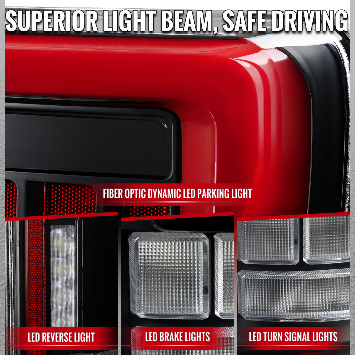 2021–2023 Ford F-150 Red LED Tail Lights w/ Switchback Sequential Turn Signals (Matte Black Housing / Clear Lens)