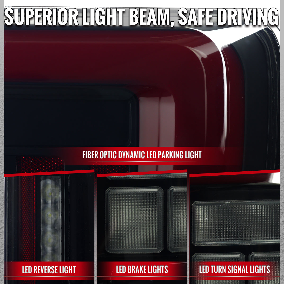 2021-2023 Ford F-150 Full LED Tail Lights with Red Light Bar Sequential Turn Signal, Startup Animation & Factory BSM Compatibility (Black Housing / Smoked Lens)