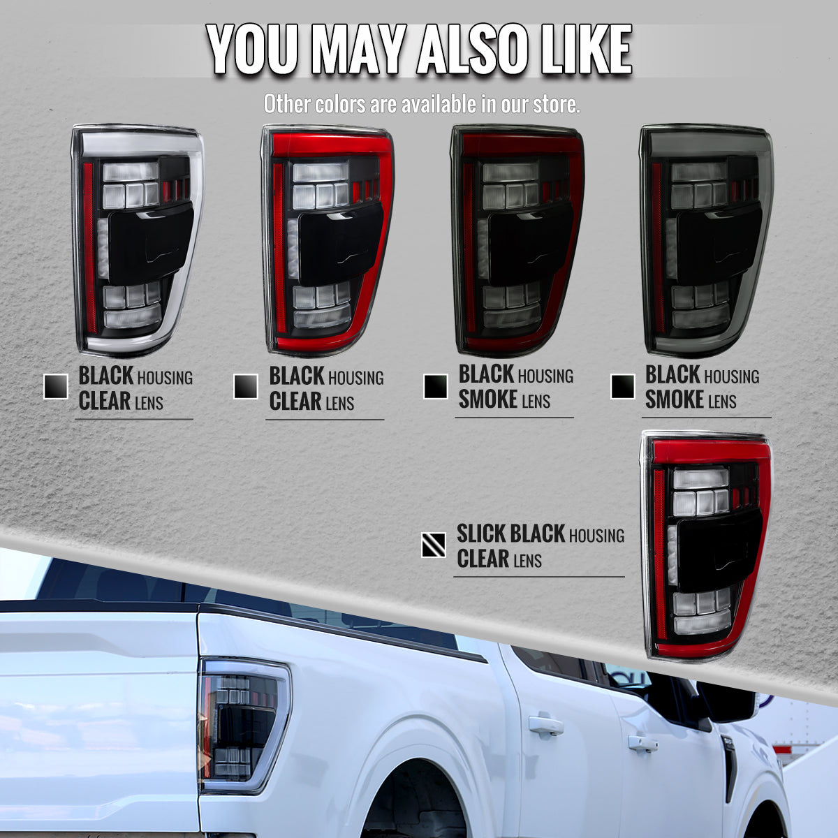 2021-2023 Ford F-150 Full LED Tail Lights with Red Light Bar Sequential Turn Signal, Startup Animation & Factory BSM Compatibility (Black Housing / Smoked Lens)