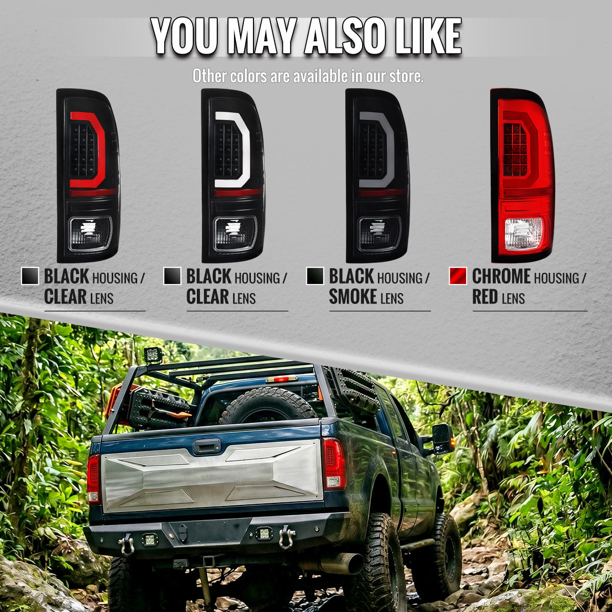 1999-2007 Ford F-250 / F-350 / F-450 / F-550 Super Duty LED C-Bar Tail Lights (Black Housing / Clear Lens)