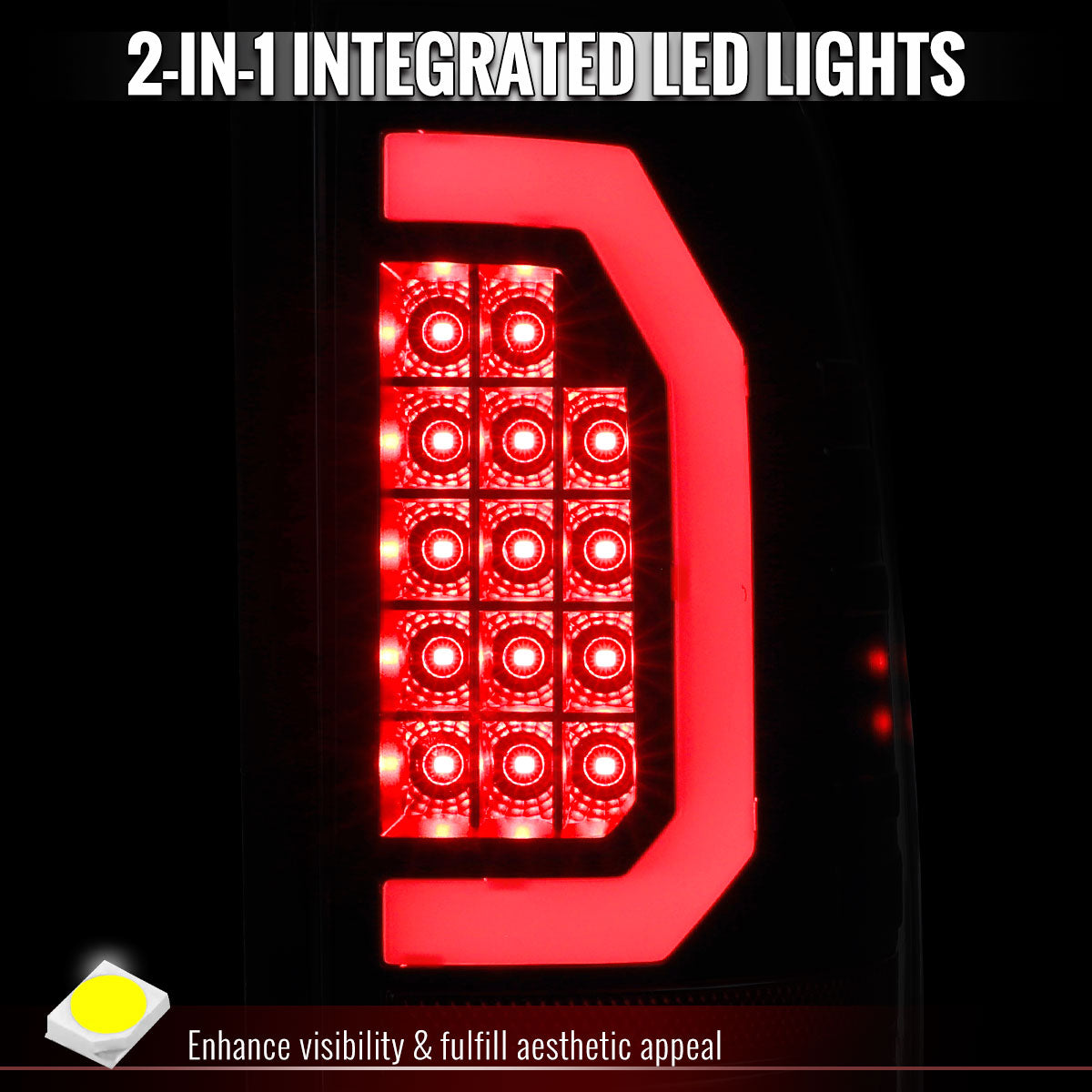 1999-2007 Ford F-250 / F-350 / F-450 / F-550 Super Duty LED C-Bar Tail Lights (Black Housing / Smoked Lens)