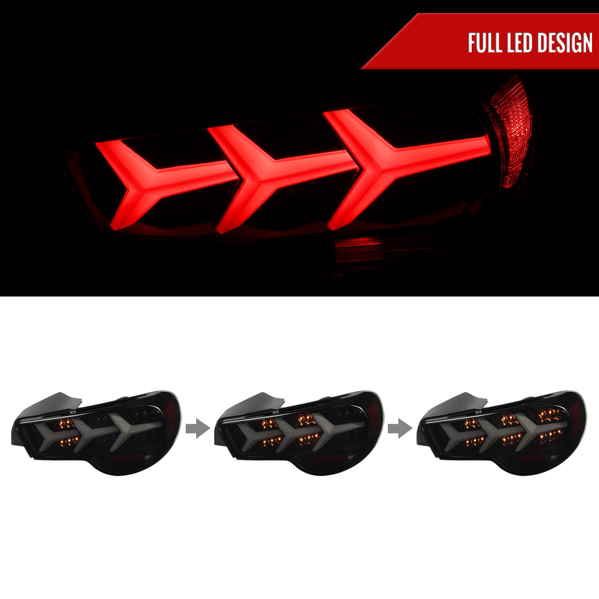 2013-2016 Scion FRS/ Subaru BRZ Lambo Style Sequential LED Tail Lights (Glossy Black Housing/Smoked Lens)