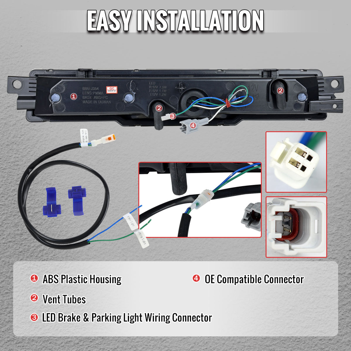 2022-2024 Toyota GR86 / Subaru BRZ Rear Bumper Full LED 4th Reverse Tail Brake Light (Jet Black Housing / Clear Lens)