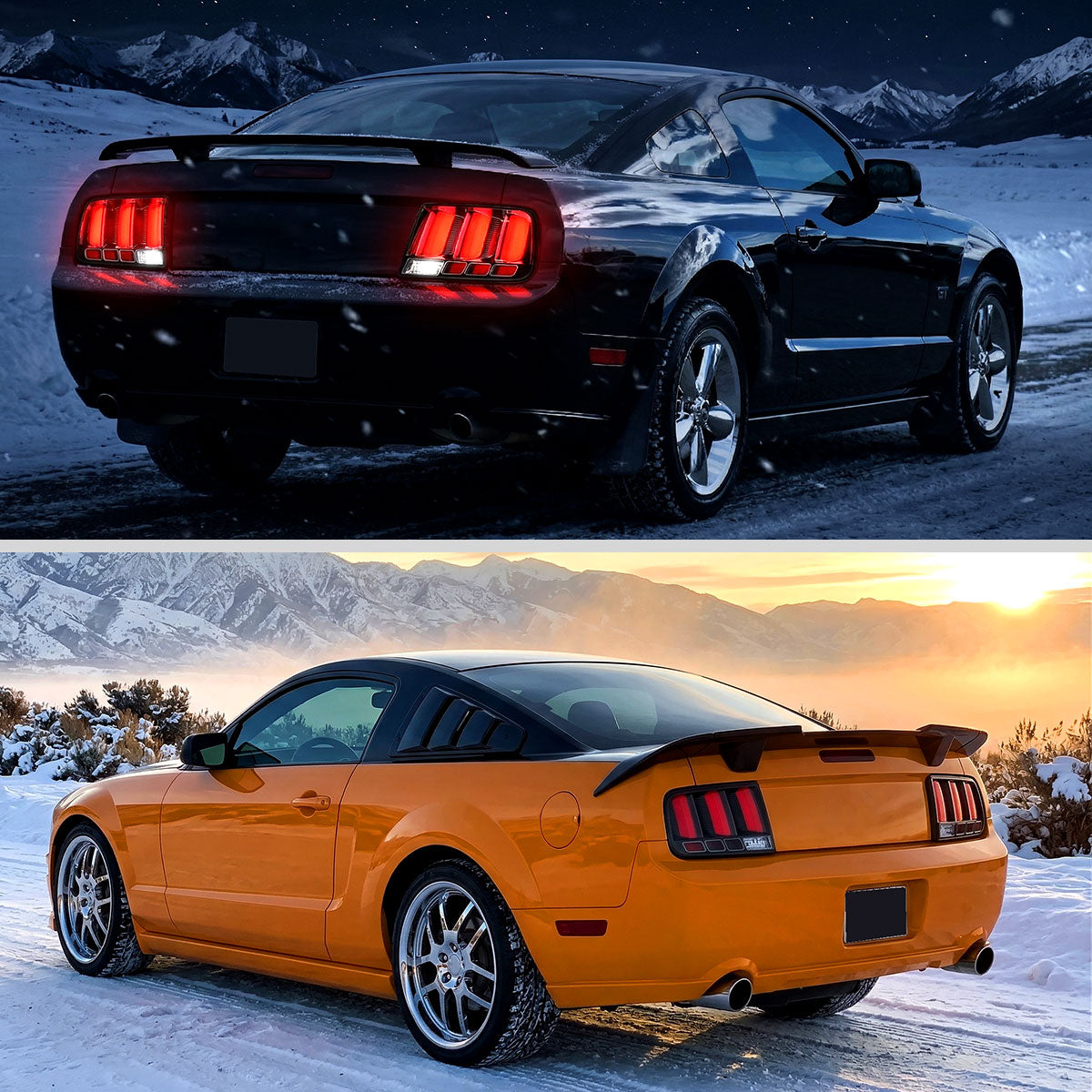 2005-2009 Ford Mustang LED Tail Brake Signal Lights (Black Housing / Clear Lens / Red Bars)