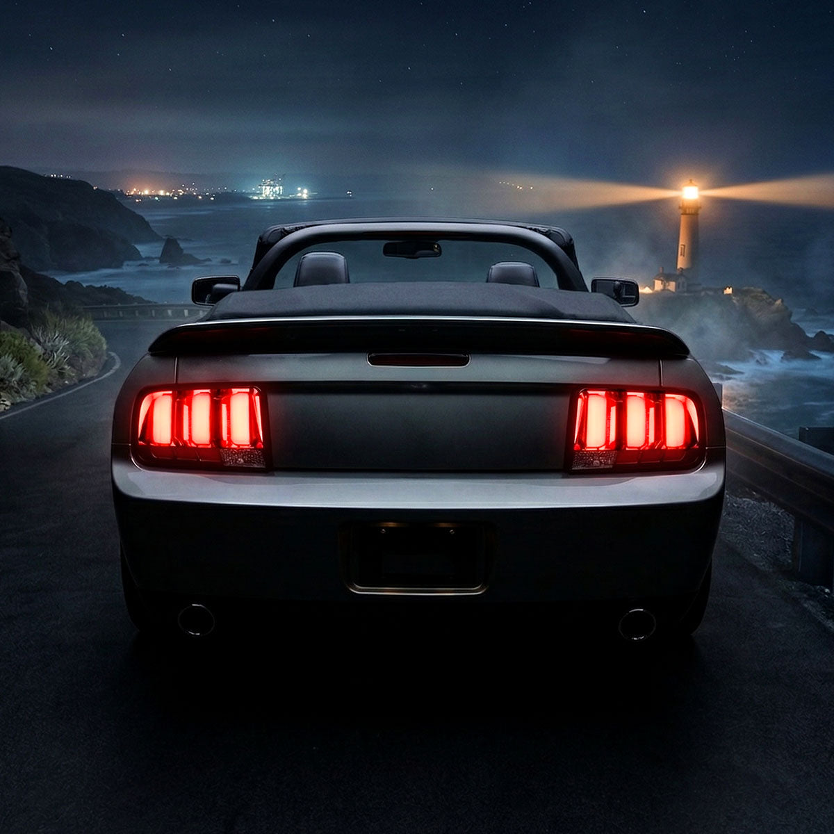 2005-2009 Ford Mustang LED Tail Brake Signal Lights (Black Housing / Clear Lens / Red Bars)