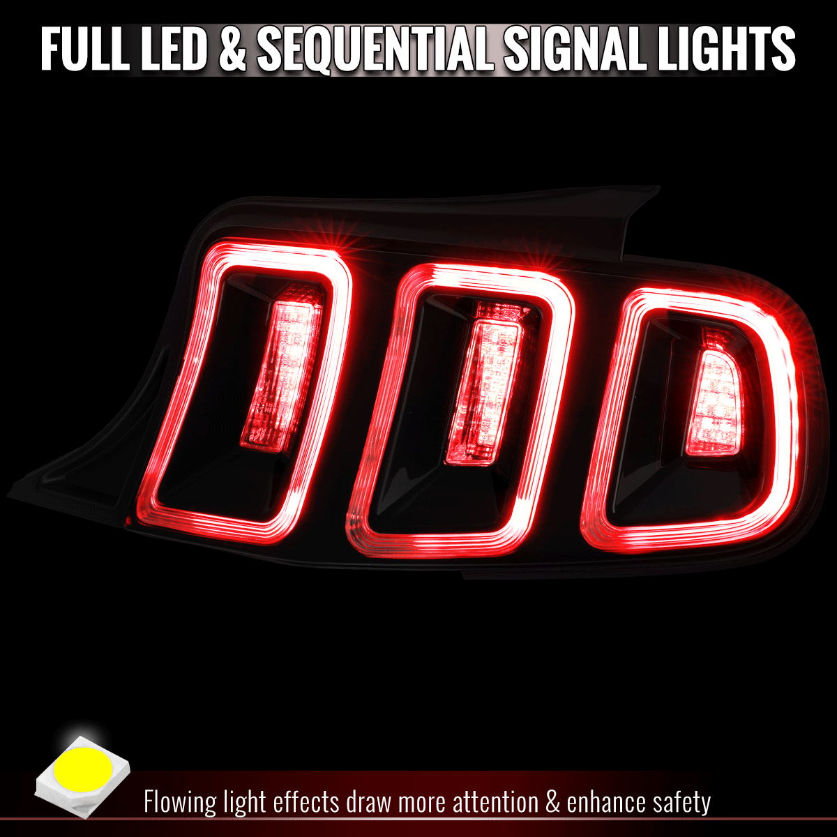 2010-2012 Ford Mustang Base GT Red Tail Lights w/ Sequential LED Turn Signal (Black Hoursing / Red Lens)