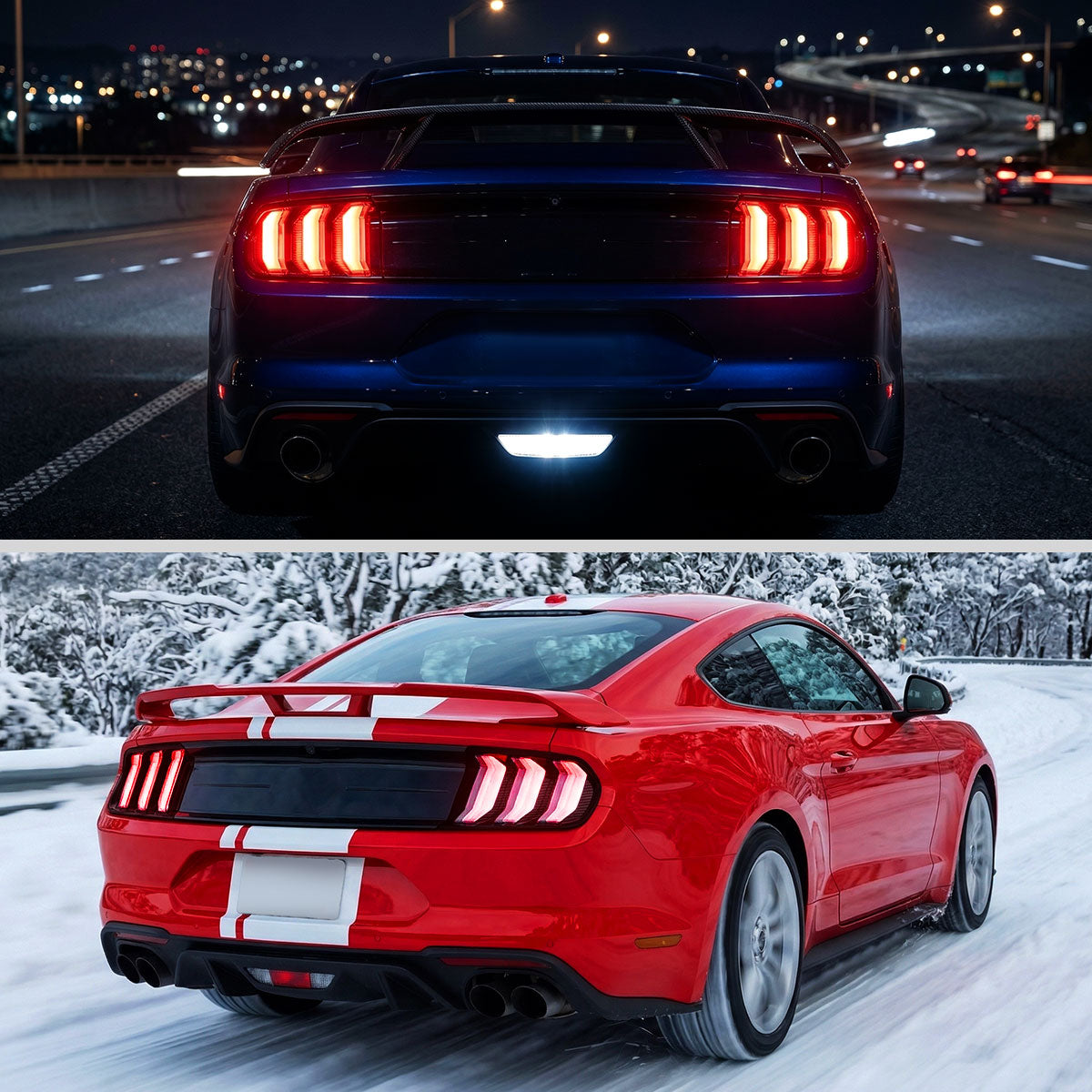 2015-2023 Ford Mustang Sequential LED Turn Signal Euro Tail Lights (Black Housing / Red Lens)