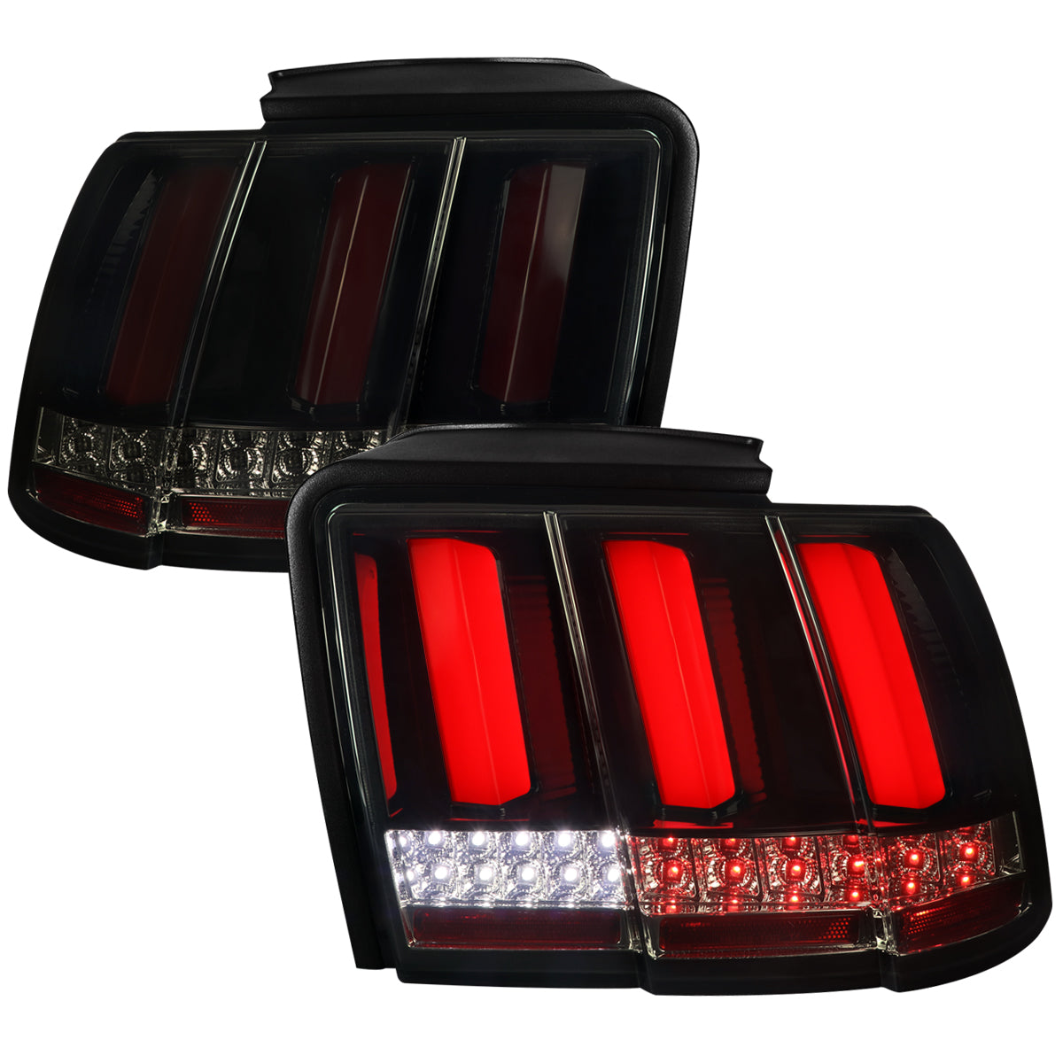 1999-2004 Ford Mustang Red Marker Sequential LED Tail Lights (Glossy Black Housing/Smoked Lens)
