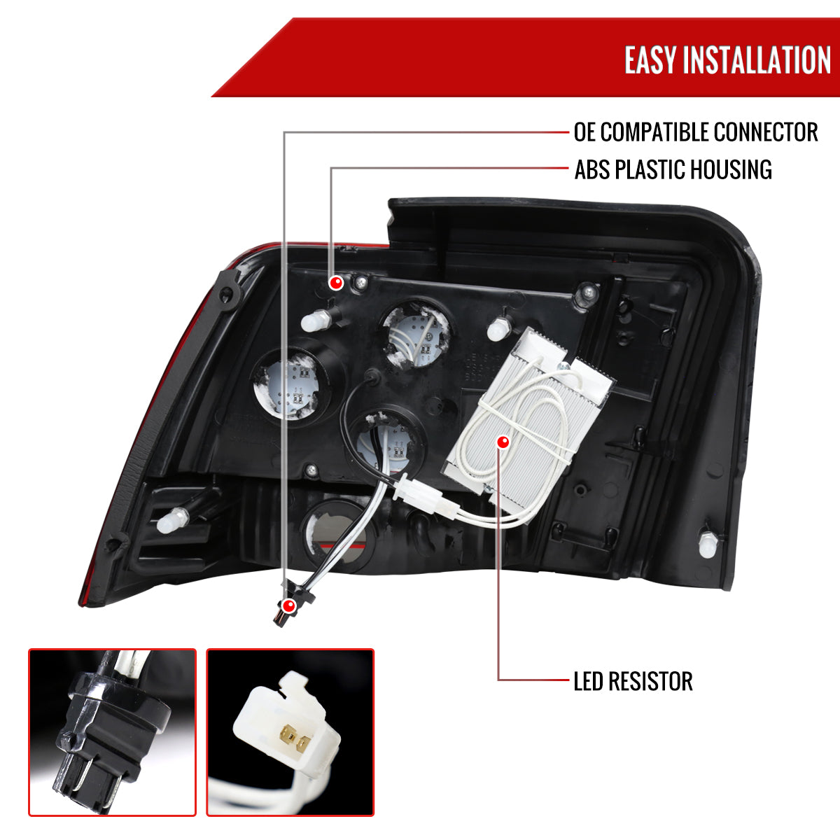 1999-2004 Ford Mustang Sequential LED Tail Lights - RS (Chrome Housing/Red Smoked Lens)