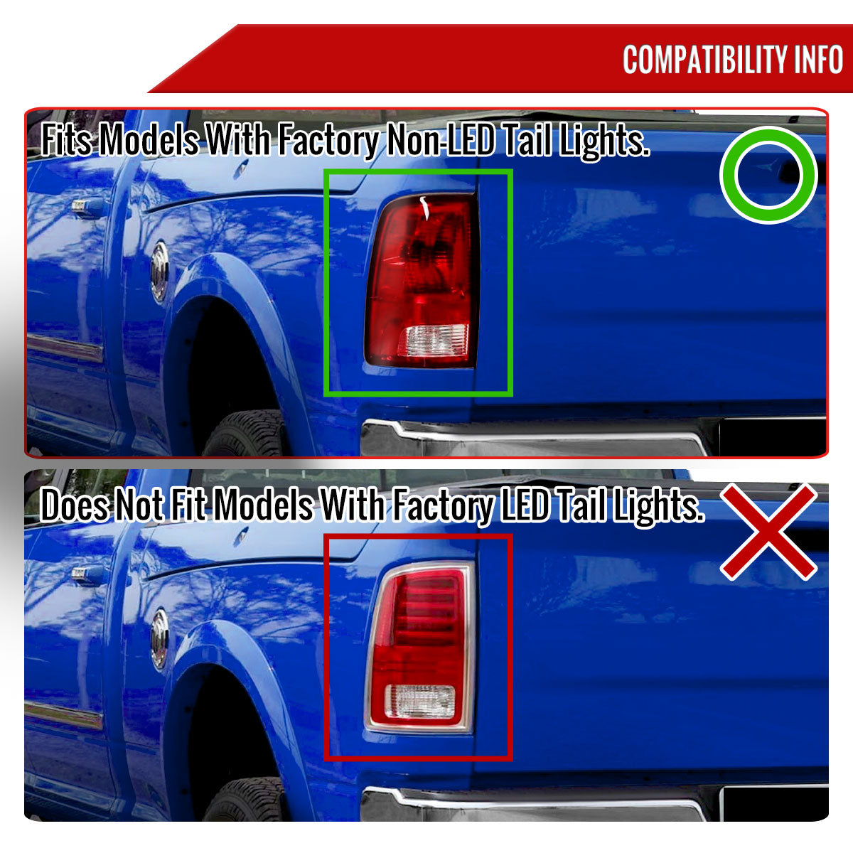 2009-2018 Dodge RAM 1500 / 2019-2021 RAM Classic / 2010-2018 RAM 2500 3500 White Bar LED Tail Lights (Chrome Housing/Smoked Lens)
