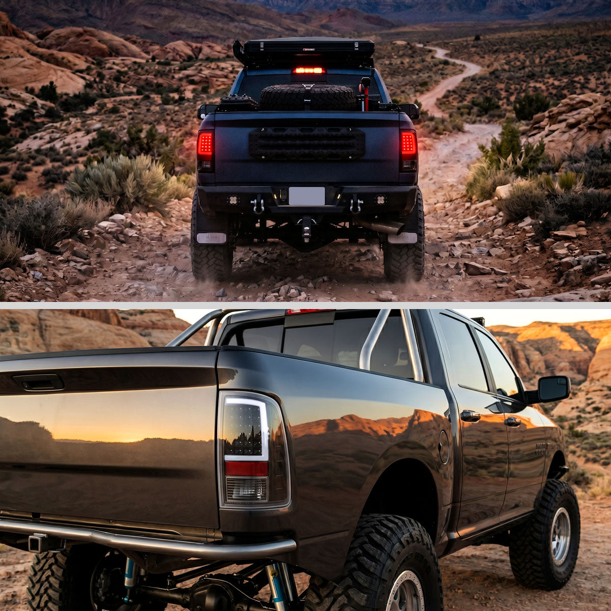 2009-2018 Dodge RAM 1500 / 2019-2021 RAM Classic / 2010-2018 RAM 2500 3500 Full LED C-Bar Tail Lights (Black Housing / Clear Lens)