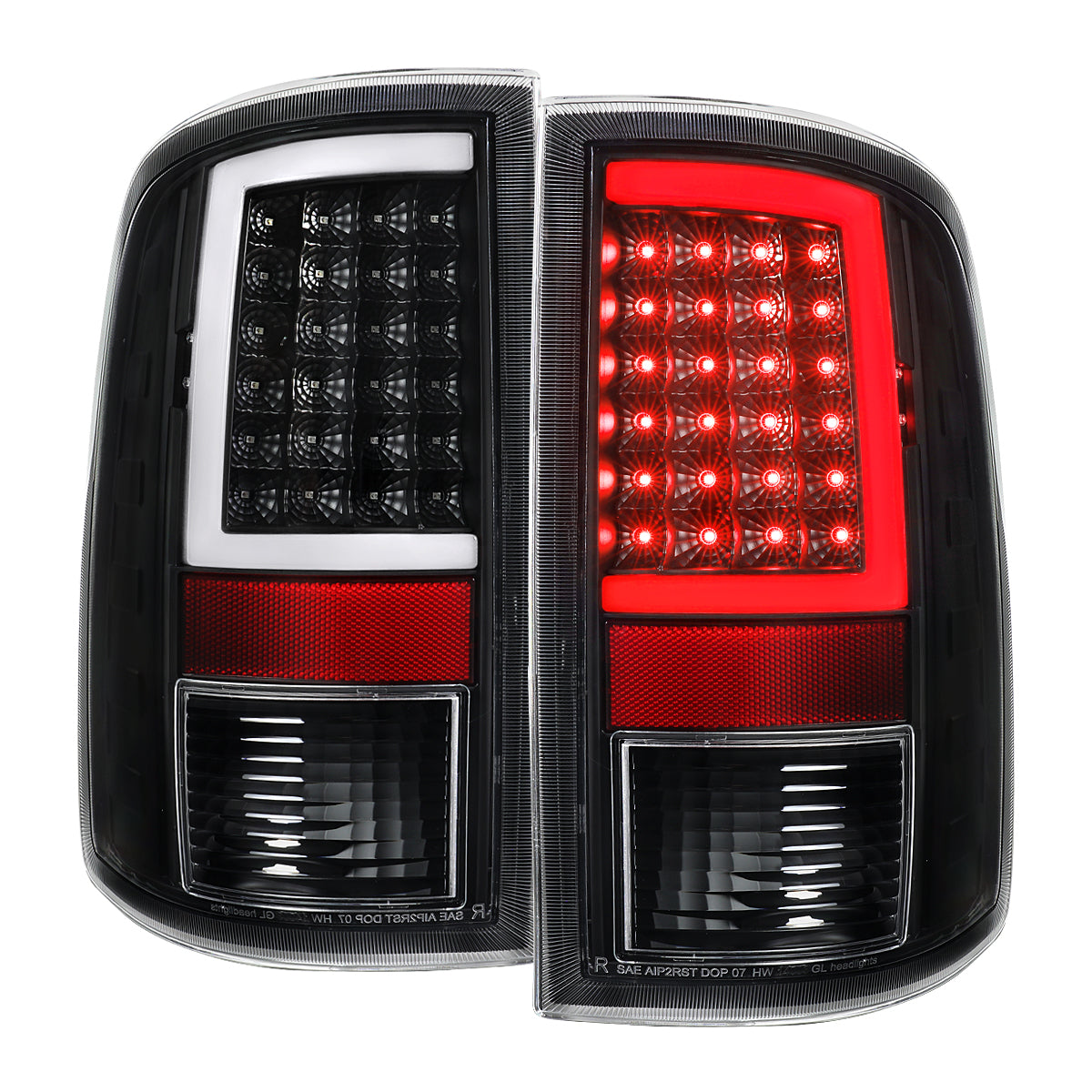 2009-2018 Dodge RAM 1500 / 2019-2021 RAM Classic / 2010-2018 RAM 2500 3500 Full LED C-Bar Tail Lights (Black Housing / Clear Lens)