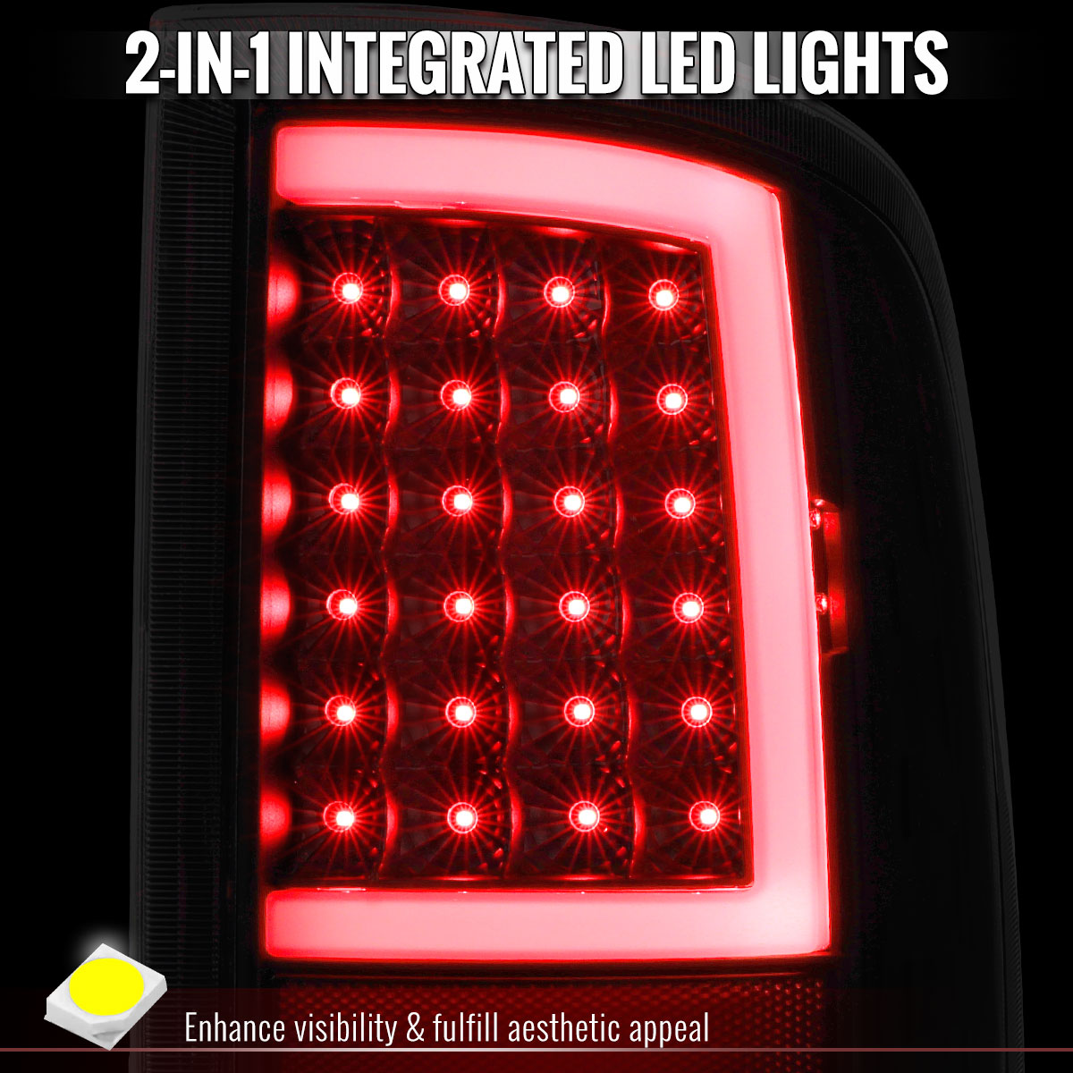 2009-2018 Dodge RAM 1500 / 2019-2021 RAM Classic / 2010-2018 RAM 2500 3500 Red LED C-Bar Tail Lights (Black Housing / Clear Lens)