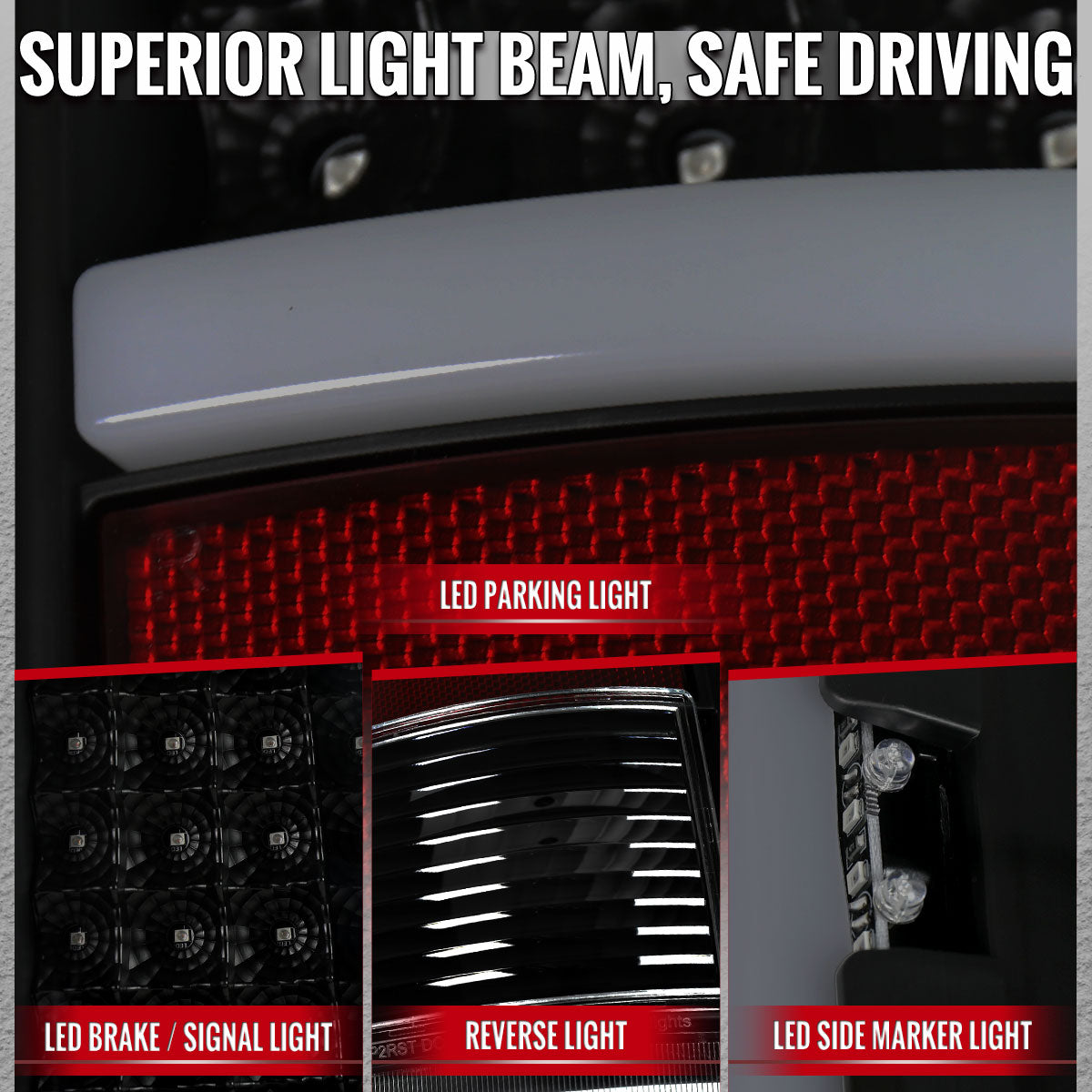 2009-2018 Dodge RAM 1500 / 2019-2021 RAM Classic / 2010-2018 RAM 2500 3500 Full LED C-Bar Tail Lights (Black Housing / Smoked Lens)