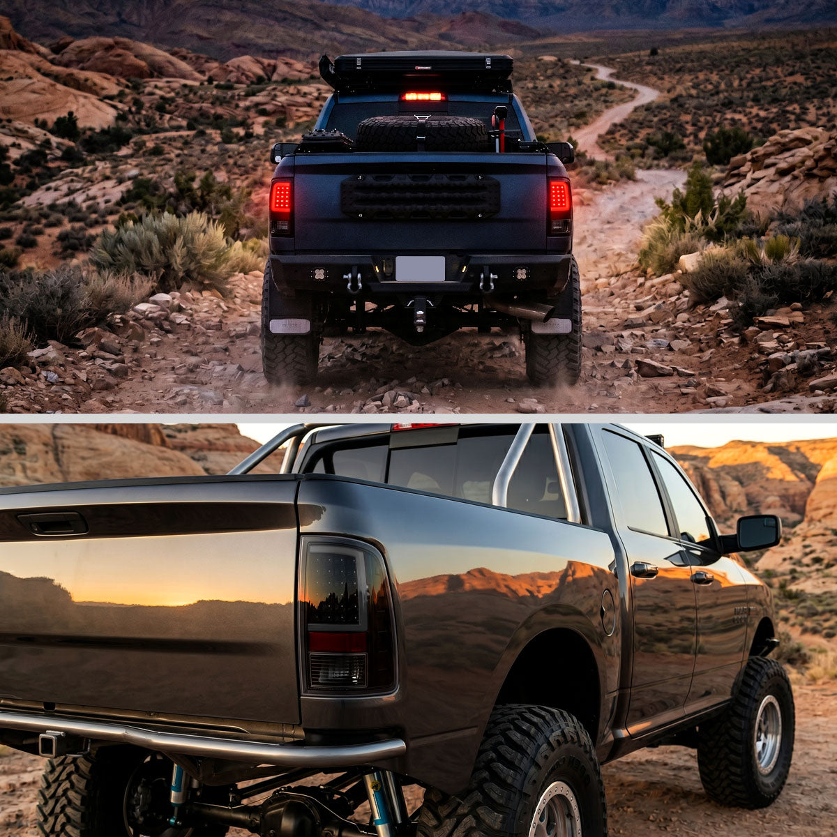 2009-2018 Dodge RAM 1500 / 2019-2021 RAM Classic / 2010-2018 RAM 2500 3500 Full LED C-Bar Tail Lights (Black Housing / Smoked Lens)
