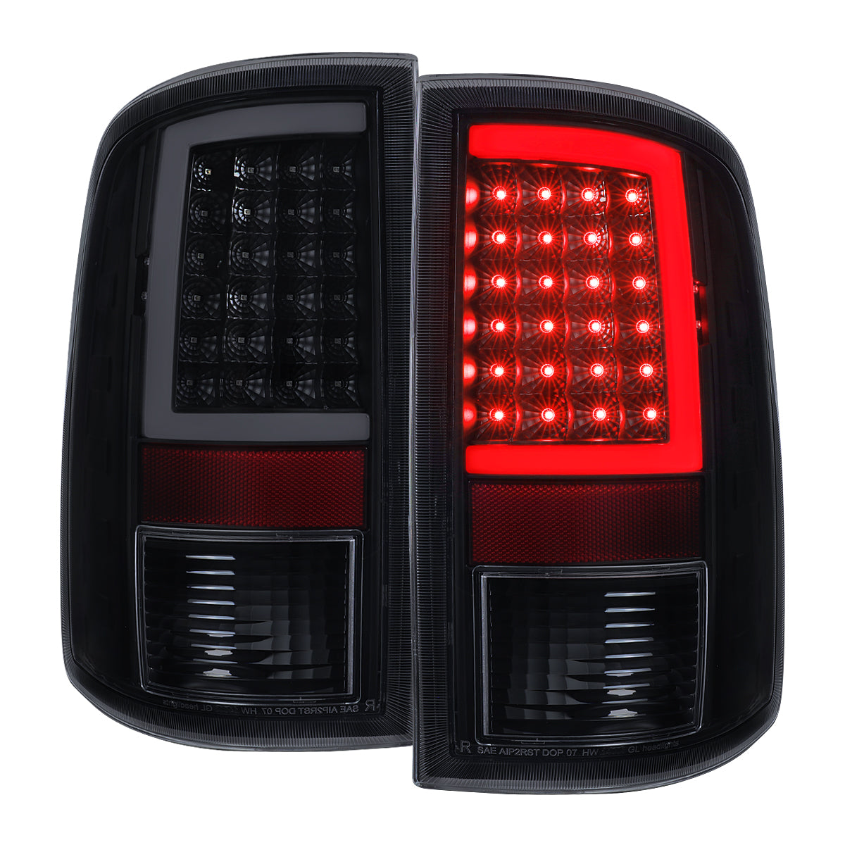 2009-2018 Dodge RAM 1500 / 2019-2021 RAM Classic / 2010-2018 RAM 2500 3500 Full LED C-Bar Tail Lights (Black Housing / Smoked Lens)