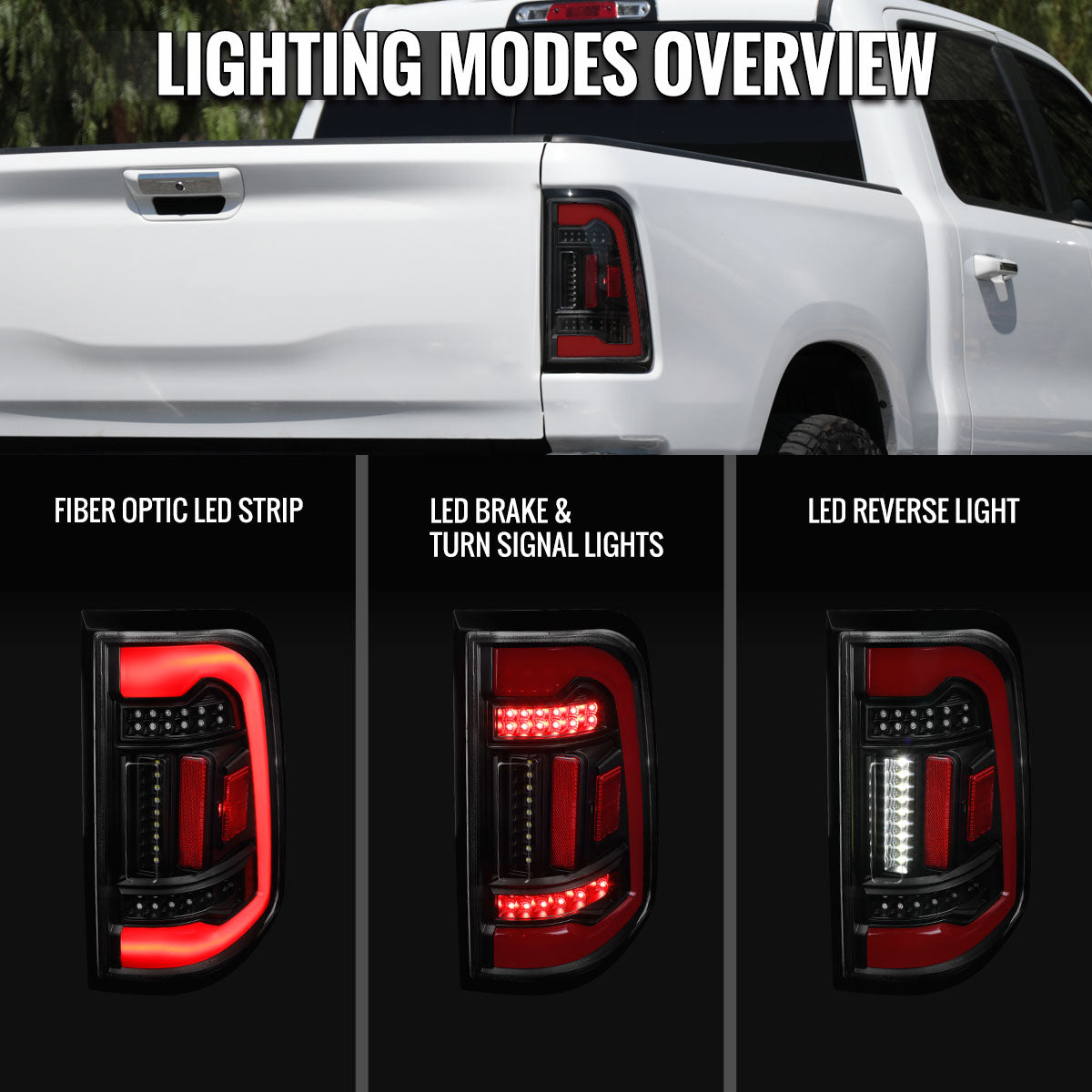 2019-2024 Dodge RAM 1500 Red LED Bar Tail Lights (Glossy Black Housing/Clear Lens)