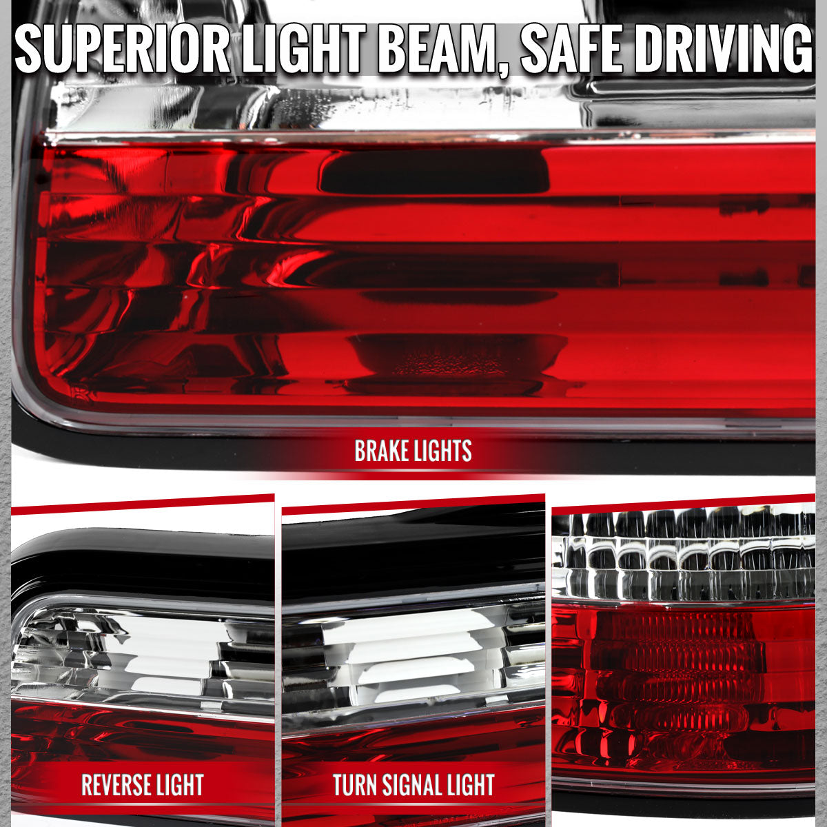 1989-1994 Nissan 240SX S13 Coupe Tail Lights (Chrome Housing/Red Clear Lens)