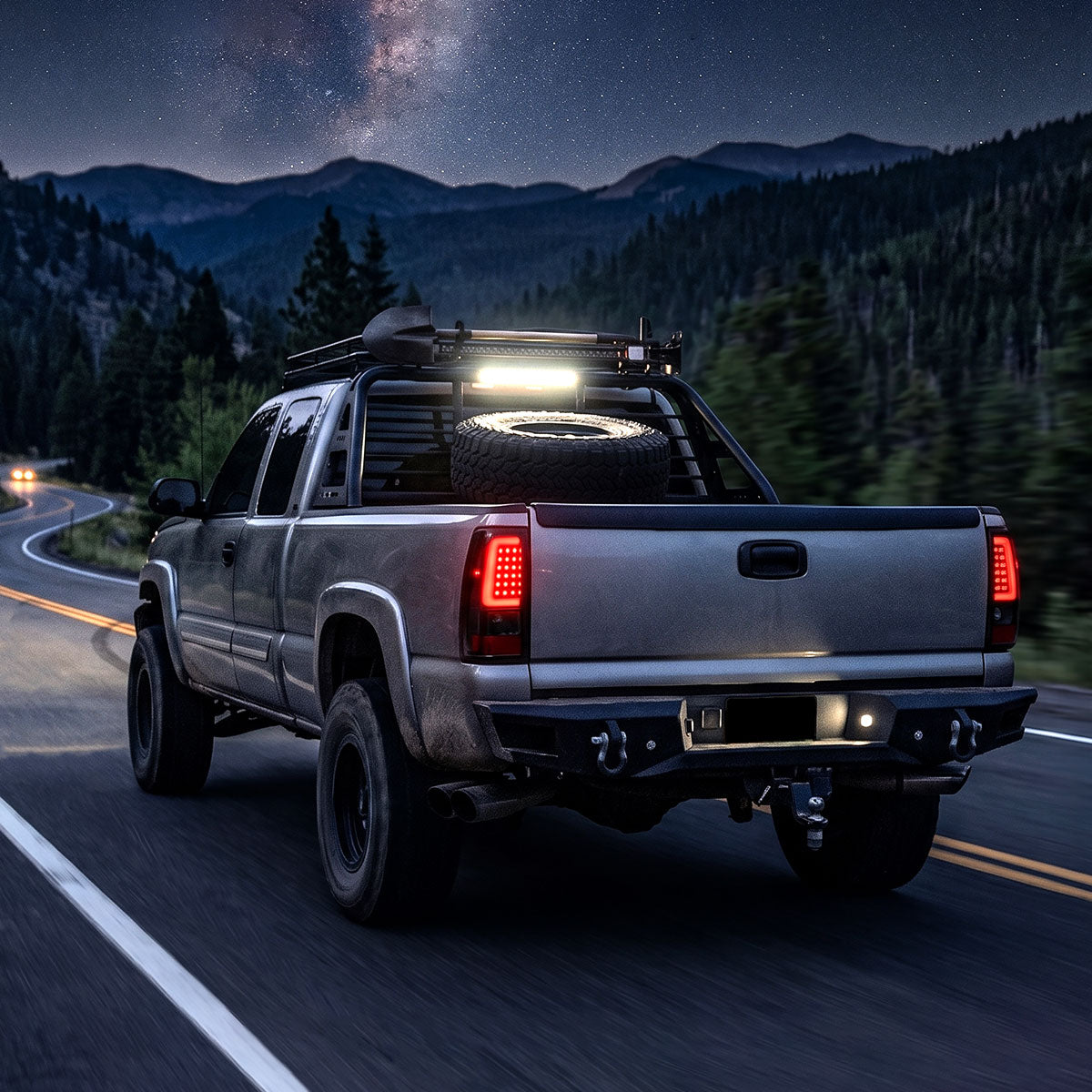 2003-2006 Chevrolet Silverado 1500 2500 3500 Red LED C-Bar Tail Lights (Black Housing / Clear Lens)