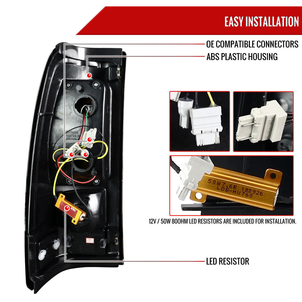2003-2006 Chevrolet Silverado Red C Bar LED Tail Lights - G2 (Black Housing/Clear Lens)