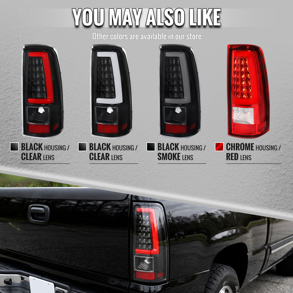 2003-2006 Chevrolet Silverado 1500 2500 3500 LED C-Bar Tail Lights (Black Housing / Smoked Lens)