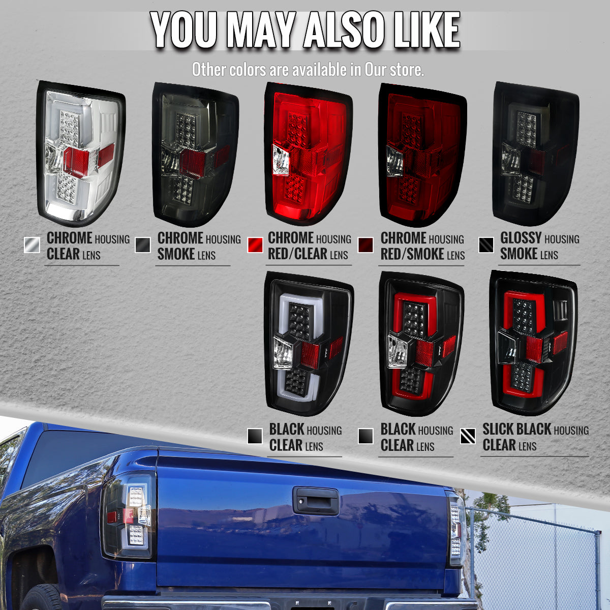 2014-2019 Chevrolet Silverado 1500/ 2015-2019 Silverado 2500HD 3500HD GMC Sierra 3500HD Red Bar LED Tail Lights (Black Housing/Clear Lens)