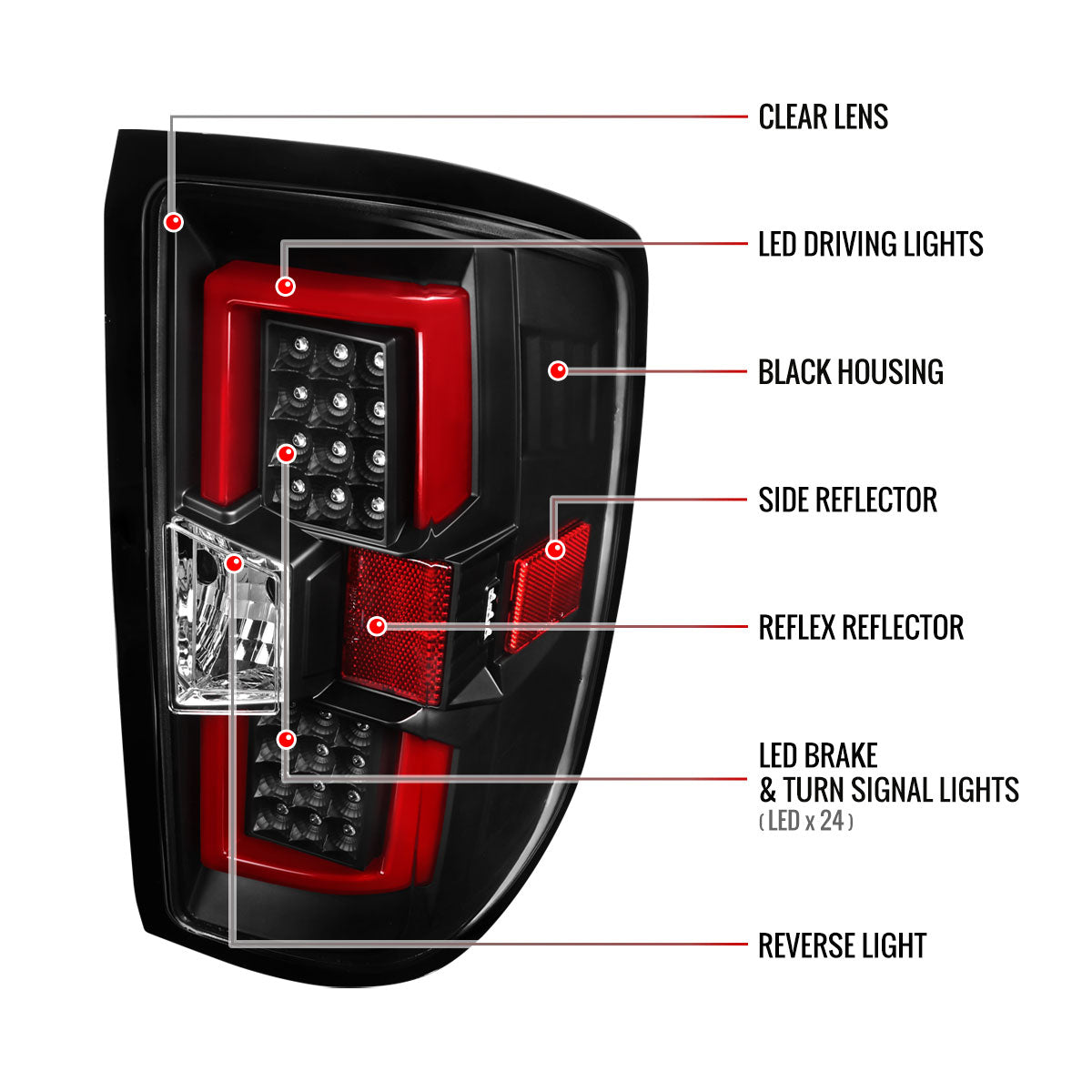 2014-2019 Chevrolet Silverado 1500/ 2015-2019 Silverado 2500HD 3500HD GMC Sierra 3500HD Red Bar LED Tail Lights (Black Housing/Clear Lens)