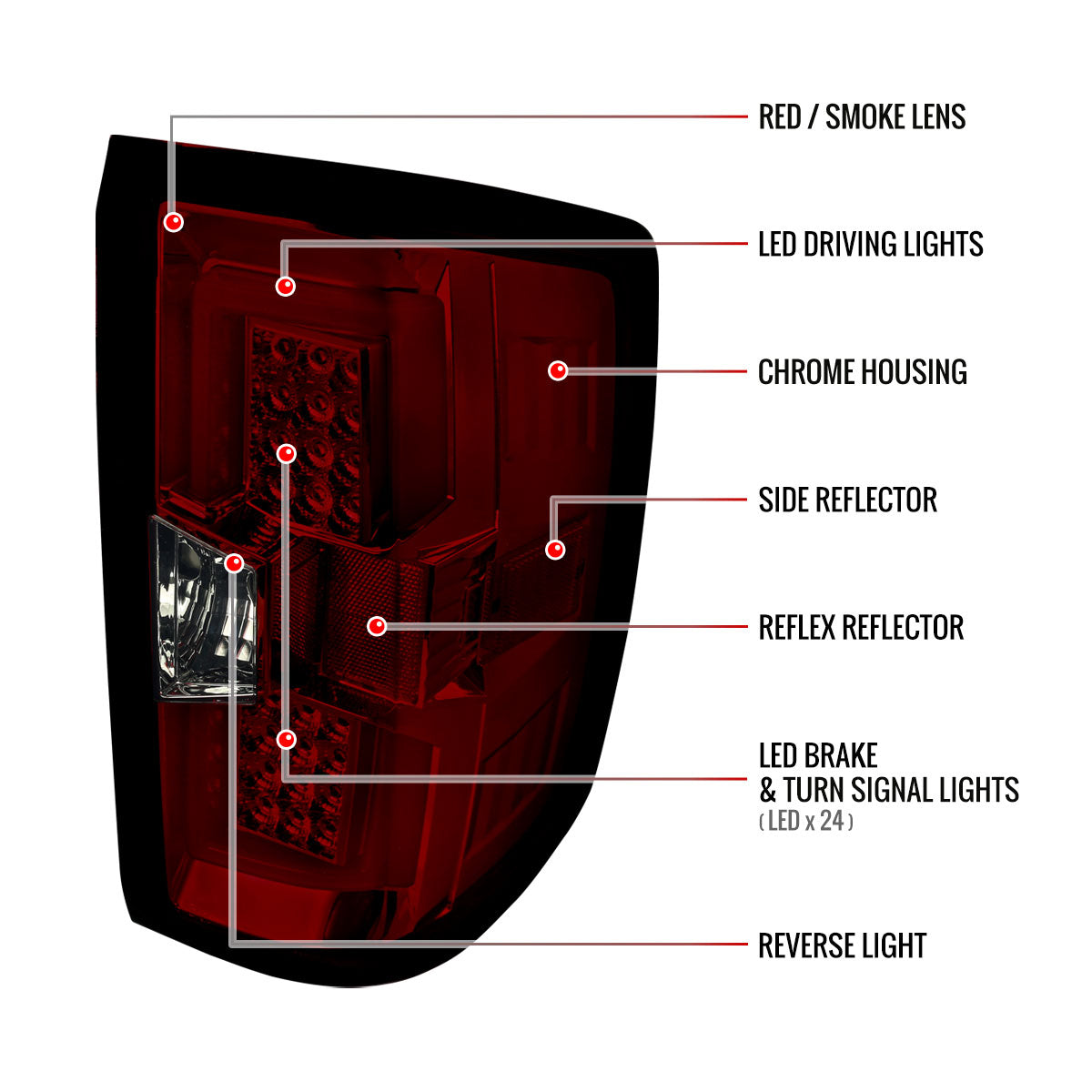 2014-2019 Chevrolet Silverado 1500/ 2015-2019 Silverado 2500HD 3500HD GMC Sierra 3500HD LED Tail Lights (Chrome Housing/Red Smoked Lens)