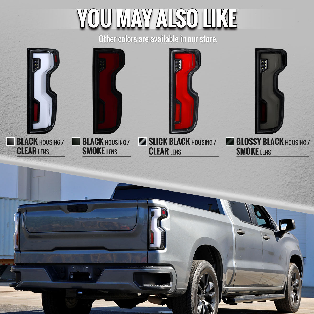 2019-2026 Chevrolet Silverado 1500 / 2020-2023 Silverado 2500HD/3500HD Full LED Switchback Sequential Tail Lights (Jet Black Housing / Clear Lens)