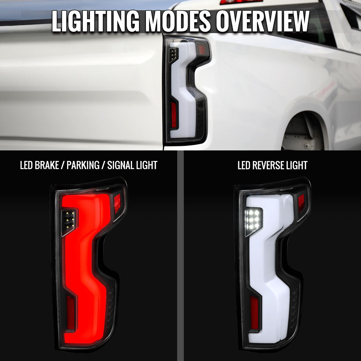 2019-2026 Chevrolet Silverado 1500 / 2020-2023 Silverado 2500HD/3500HD Full LED Switchback Sequential Tail Lights (Black Housing / Clear Lens)