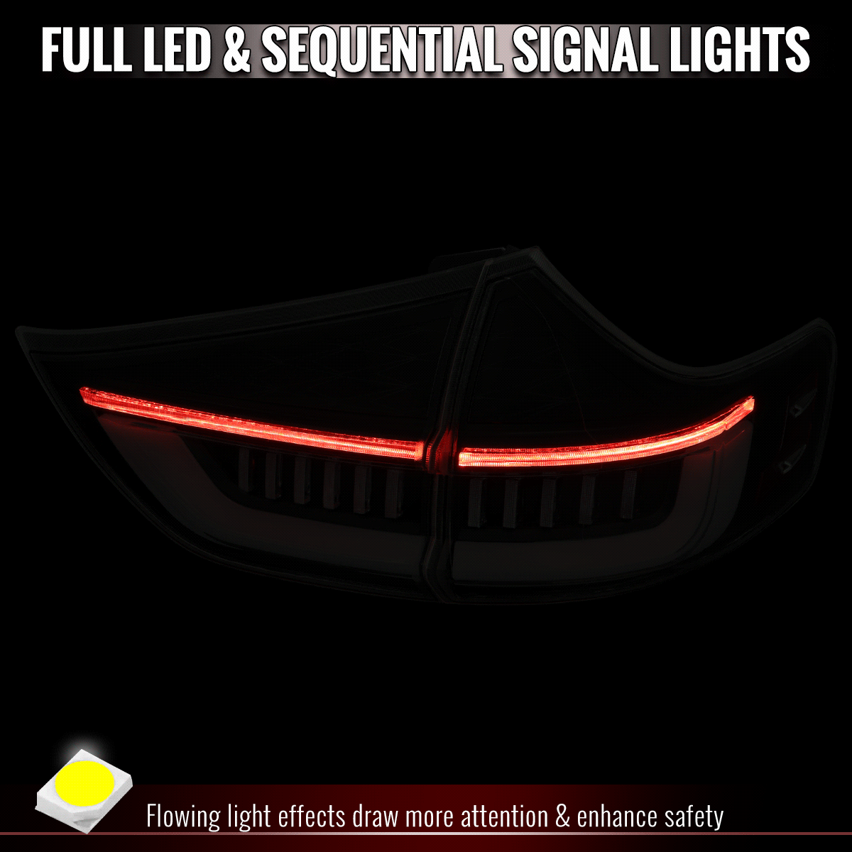 2015-2020 Toyota Sienna Full LED Tail Lights w/ Sequential Turn Signal and Startup Animation (Black Housing / Smoked Lens)