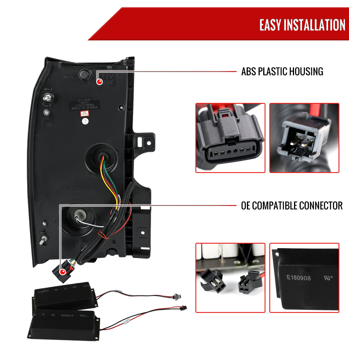 2015-2020 Chevrolet Tahoe/Suburban LS LT LTZ Premier Red Bar LED Tail Lights (Black Housing/Clear Lens)