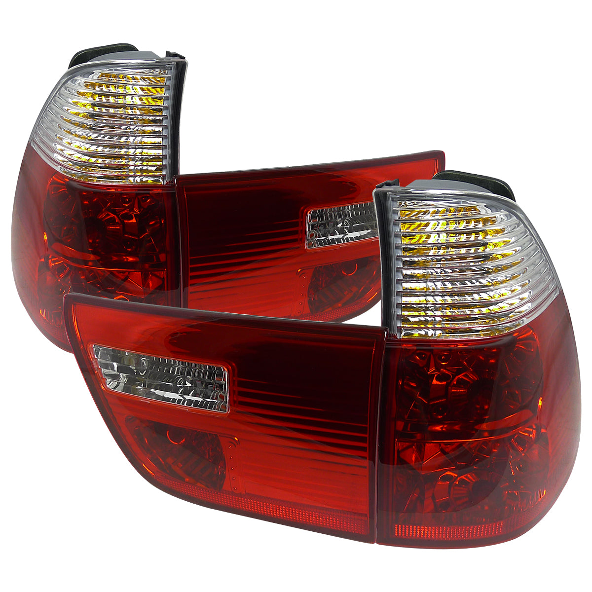 2000-2006 BMW E53 X5 Tail Lights (Chrome Housing/Red Clear Lens)
