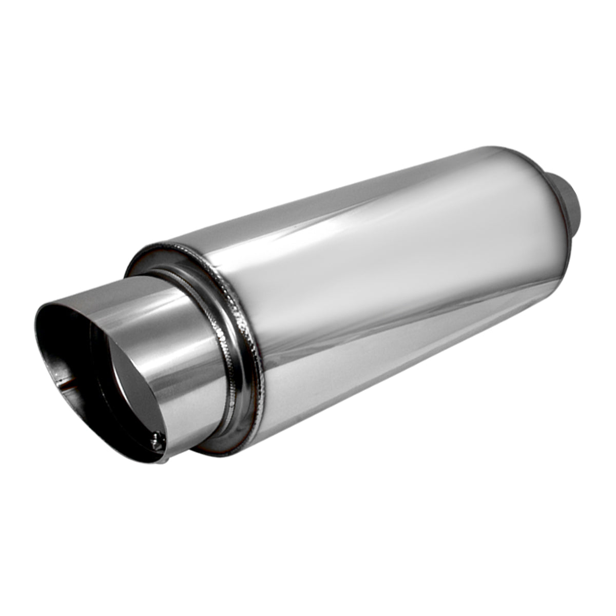 Universal 2.5" Inlet/4" Outlet Stainless Steel Muffler w/ Fireball Style Tip