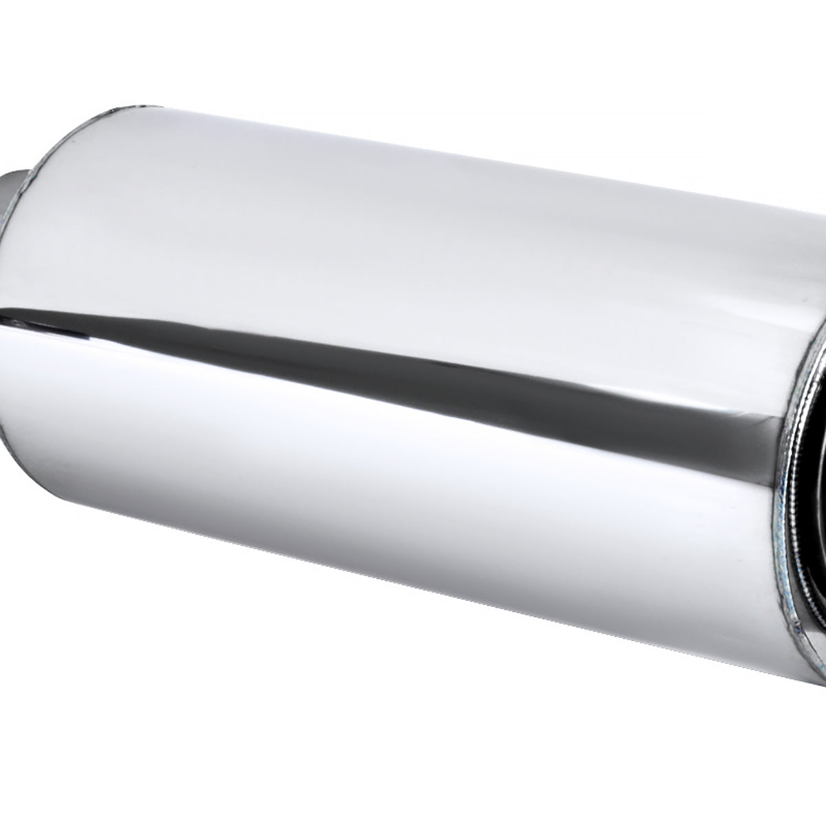 Universal 2.5" Inlet/4" Outlet Stainless Steel Spiral Flow Exhaust Muffler w/ Slanted Tip