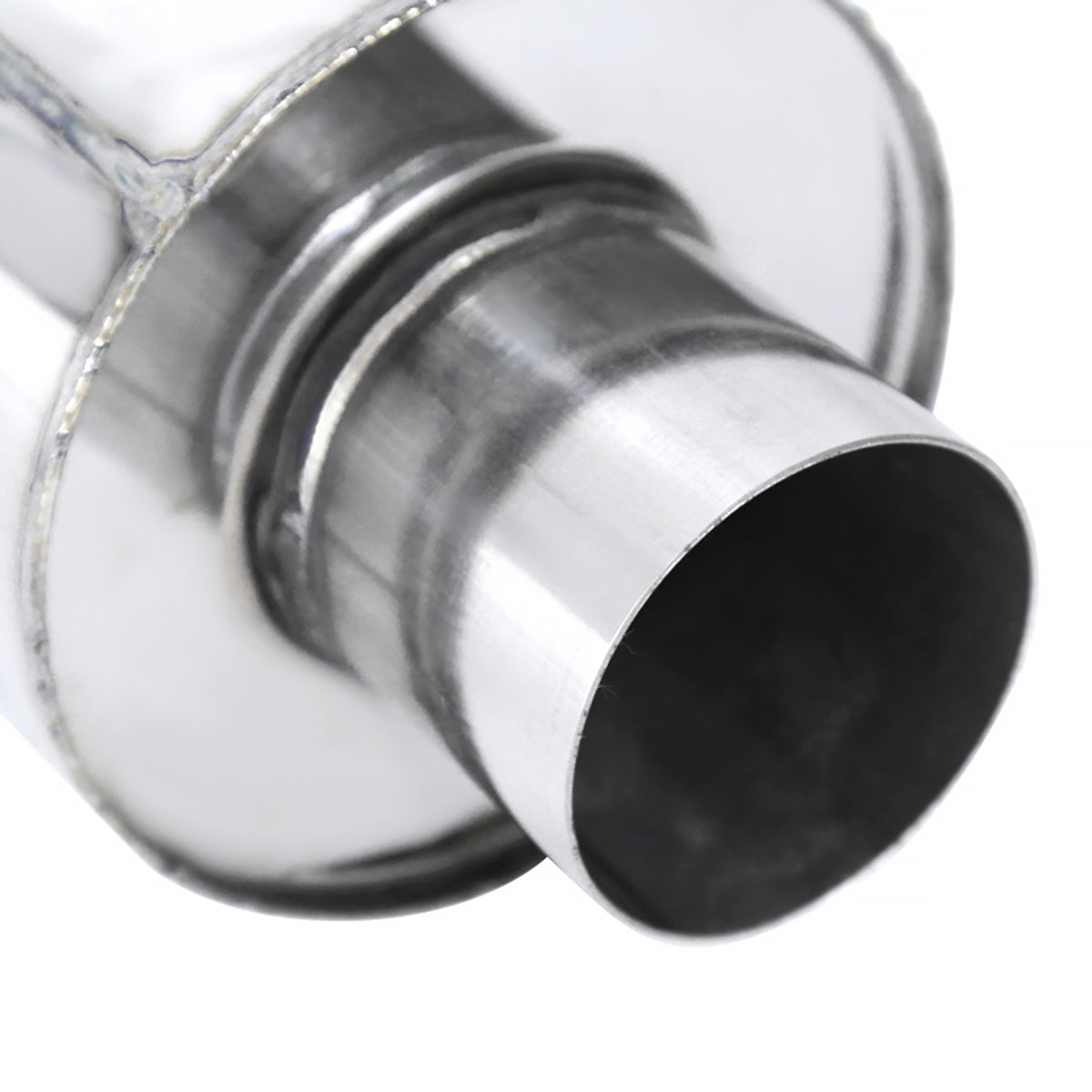 Universal 2.5" Inlet/4" Outlet Stainless Steel Spiral Flow Exhaust Muffler w/ Slanted Tip