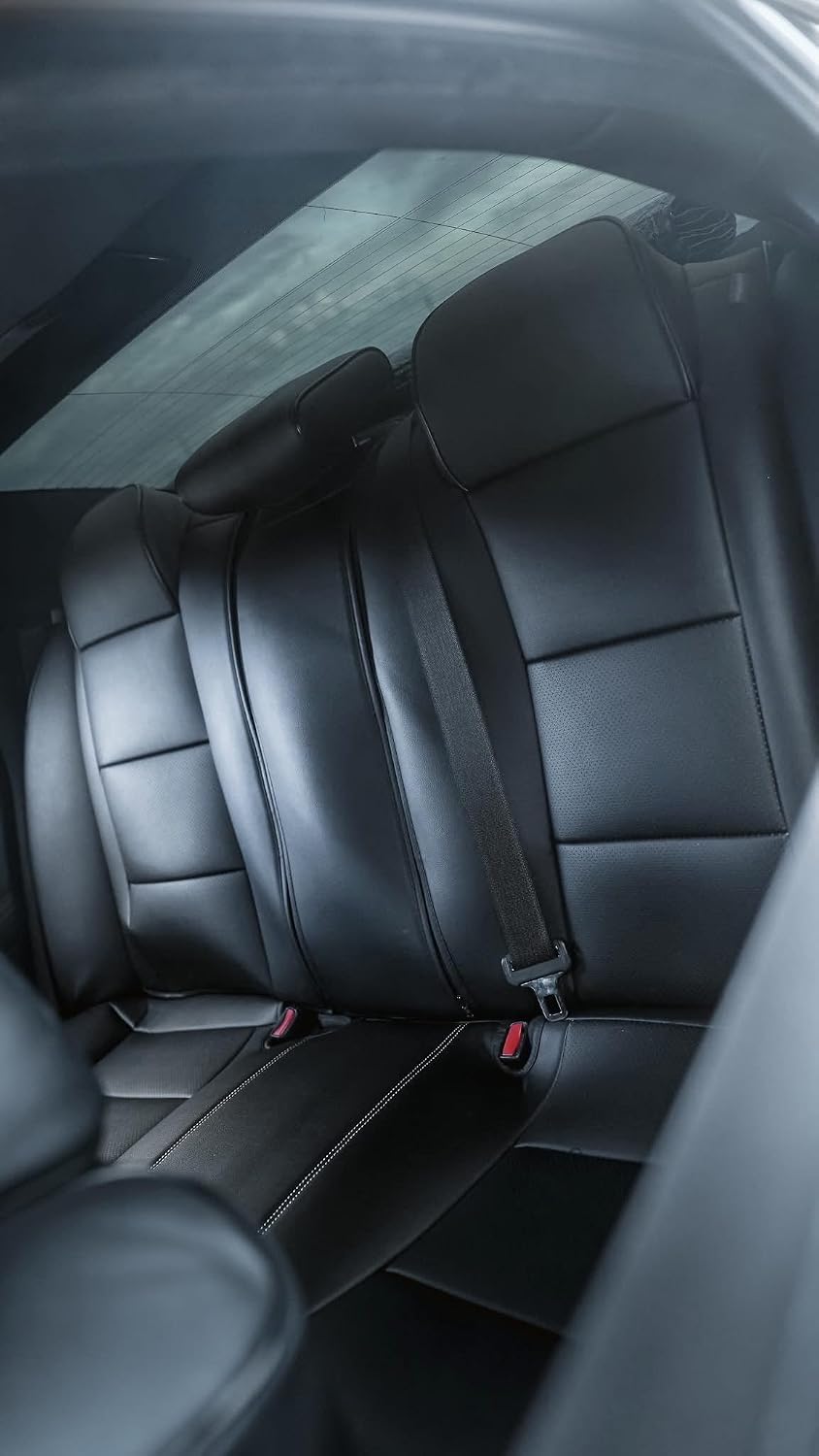 Custom Fit Seat Covers for 2015-2023 Dodge Charger – Front & Rear Set of 4, Premium Artificial Leather w/ Embroidered Logos (Performance Seats) (All Black (White Stitching))