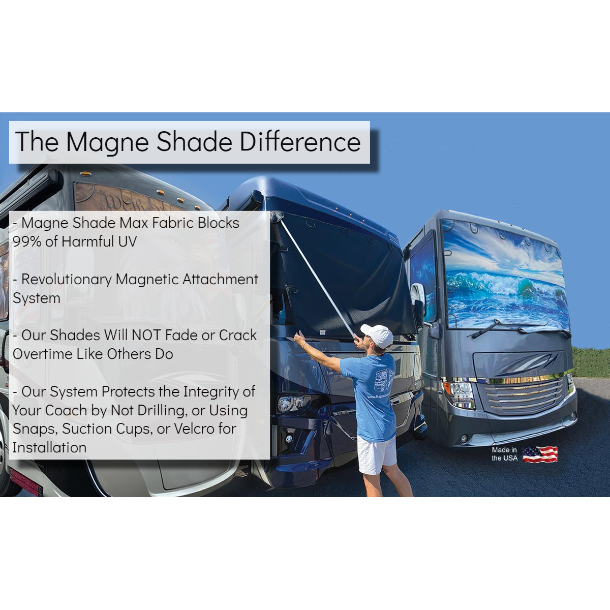 2007-2025 Super C RV/Motorhome Exterior Windshield Sun Shade by Magne Shade-SR1 Performance