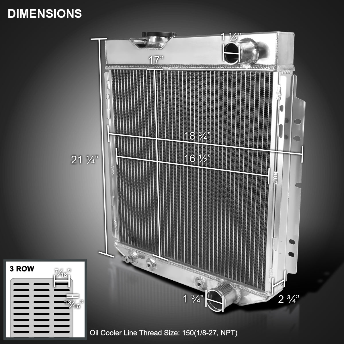 1964-1966 Ford Mustang Shelby V8 L6 Aluminum 3-Row Radiator